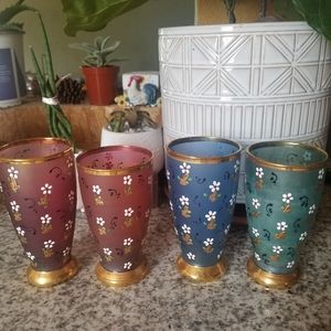 4 hand painted Anthropologie  Glass Vases
